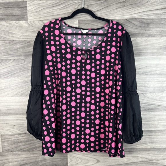 Cato Blouse Top Womens Plus Size 22 24 Black Pink Polka Dot Long Sleeve Career - Picture 1 of 10